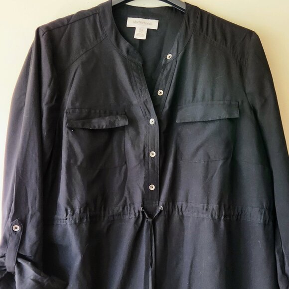 Motherhood Maternity Black Long Dress Pockets Tie Waist sz L - Picture 3 of 13